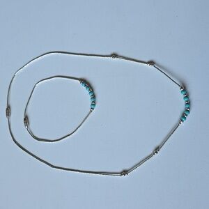 Elegant Silver and Blue Beaded Necklace And Bracelet Set